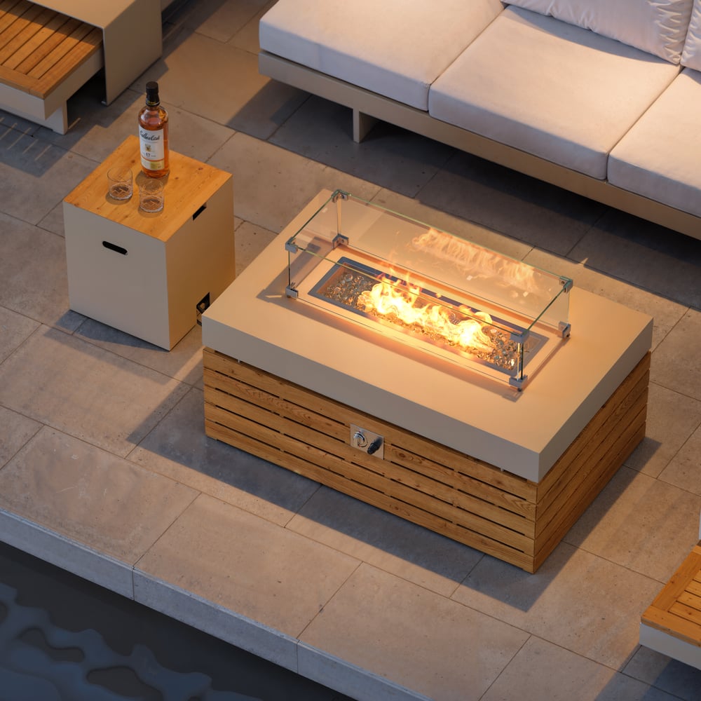 Tevara 100cm Propane Gas Fire Pit Table with Glass Propane Gas Tank Cover Table Set of 2 window image