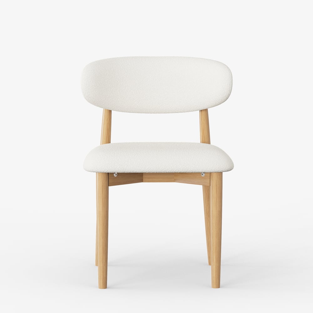 Modern Natural Boucle Dining Chair with Rubber Wood Legs, 1 Piece window image