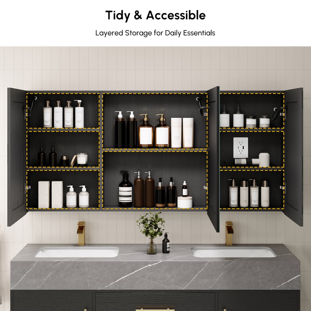 59" LED Bathroom Medicine Cabinet with Anti-Fog, Dimmable Tri-Color Lighting window image