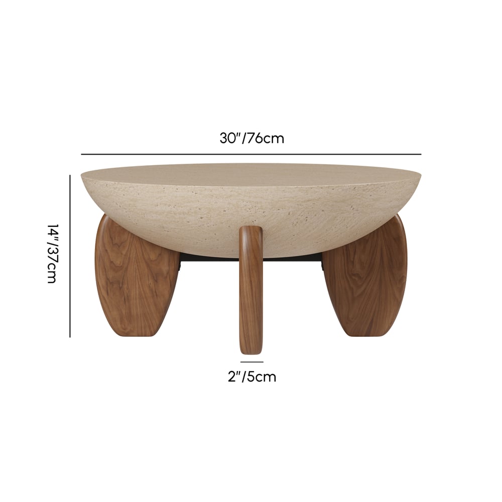Table Basse Curva 76 cm Ronde en Béton Noyer avec Pieds en Bois Poids, dimensions, image