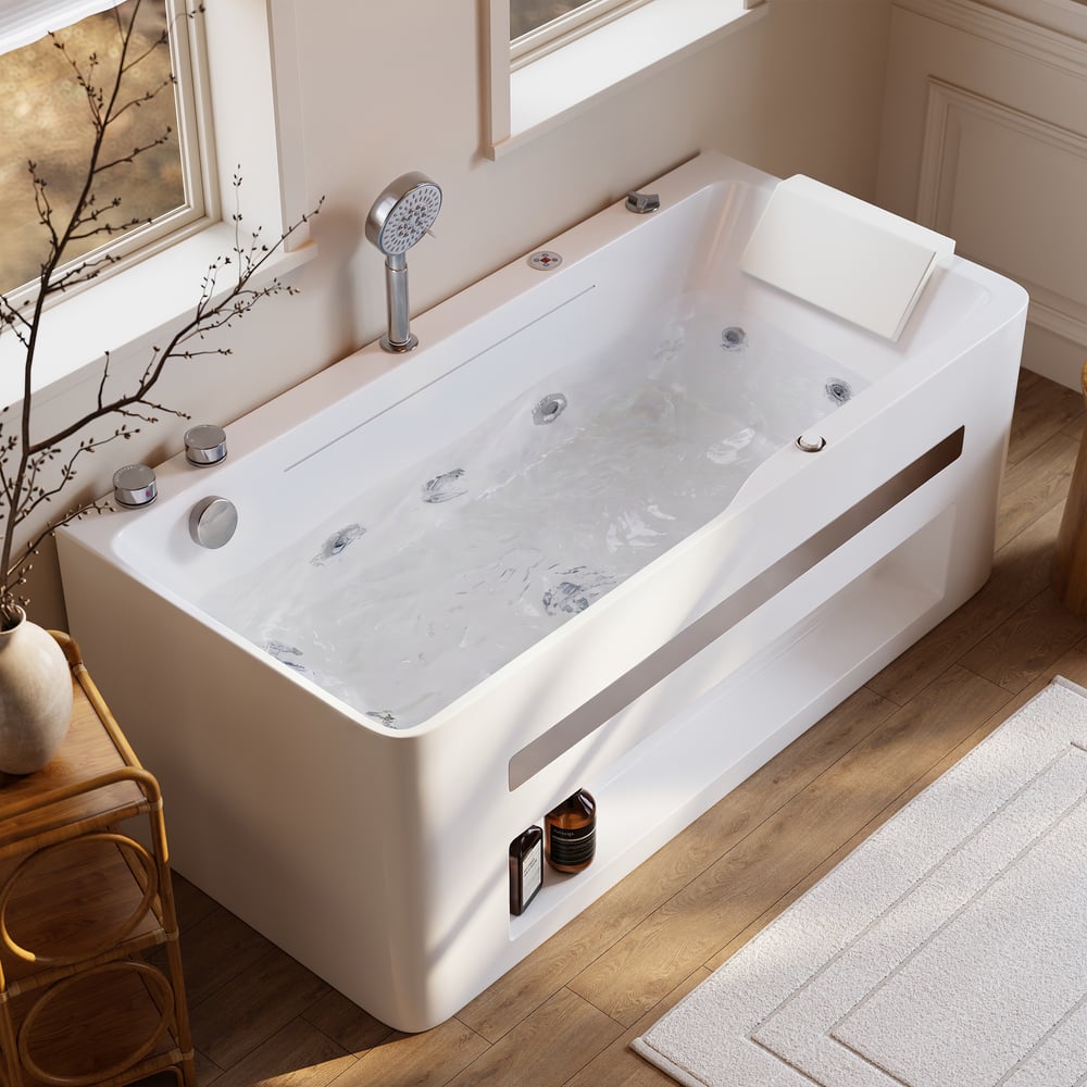 Baignoire balnéo de 150 cm avec contrôle thermostatique, jets de massage et éclairage LED image de fenêtre