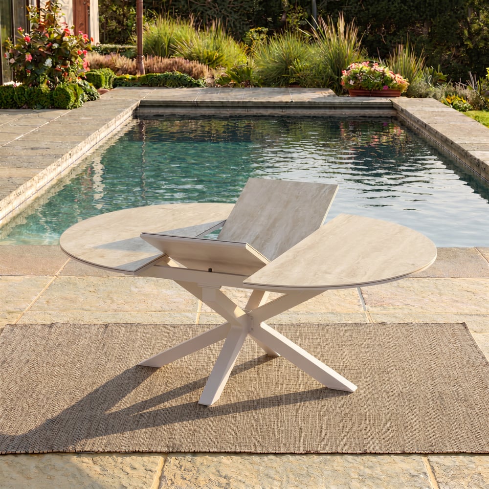 Outdoor 5-Piece Round Sintered Stone Top Extendable Dining Set window image