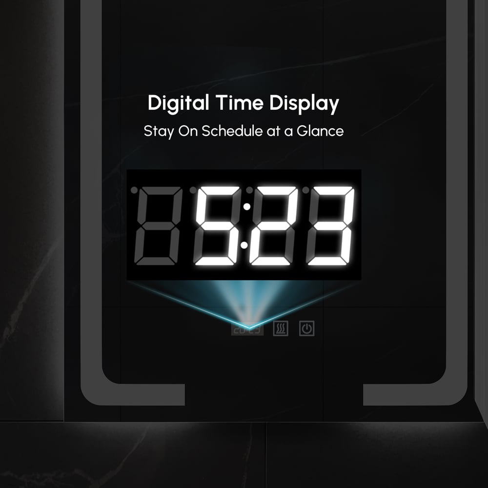 Mobile a specchio LED nero da 150 cm con vano centrale, dimmerabile a 3 colori e antiappannamento Immagine della finestra