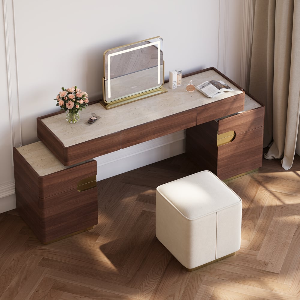 Horva Extendable Walnut Makeup Vanity Set (57"–73") window image