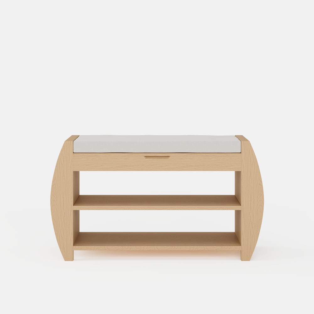 32'' Solid Wood Natural Shoe Storage Entryway Bench with Shoe Rack window image