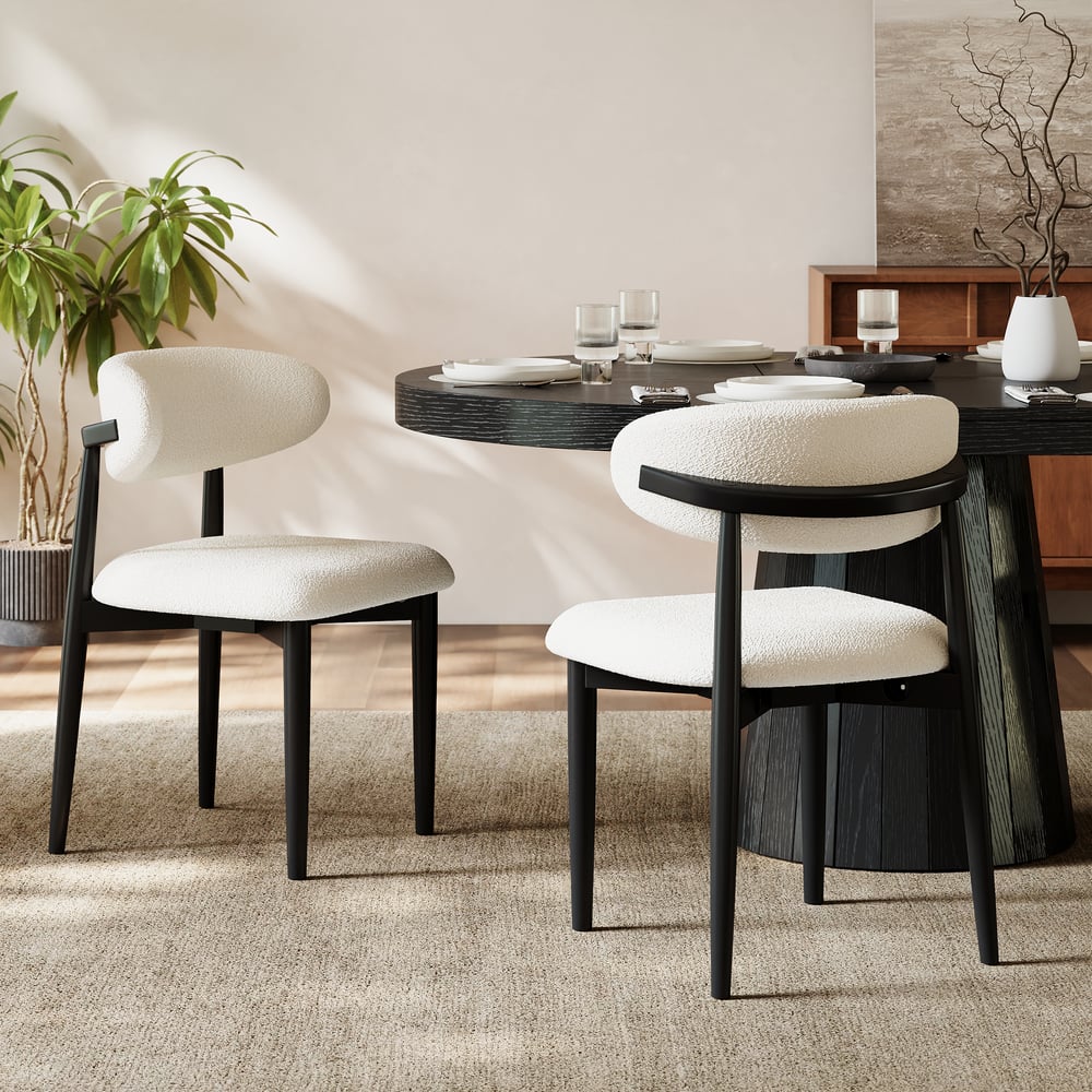 Modern Boucle Dining Chair with Black Rubber Wood Legs, 1 Piece window image