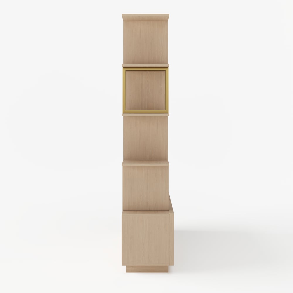 5-Tier Whitewash Bookshelf with 2 Drawers Wooden Bookcase in Gold (64.8" High) window image