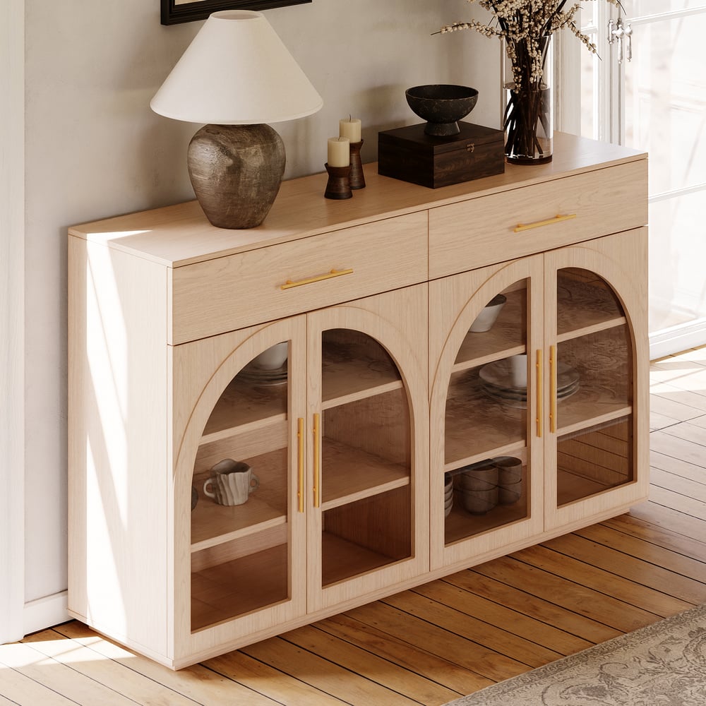 Arune 63" Natural Wood Sideboard with Storage & LED Lights window image