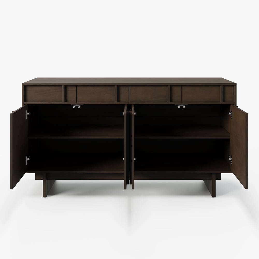 Panvyr Mid Century 60" Smoky Brown Wood Sideboard with Storage & Adjustable Shelves window image