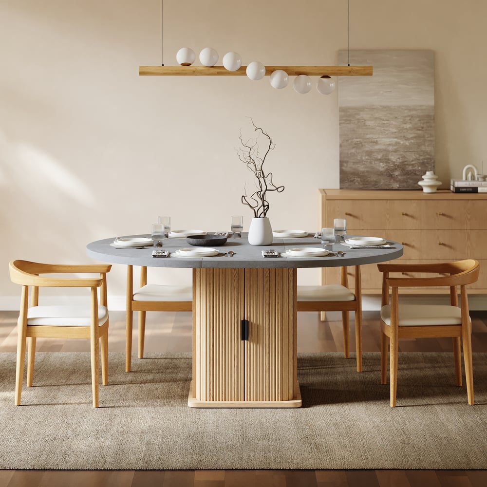 47"-63" Gray Extendable Dining Table Set with 4 Chairs window image