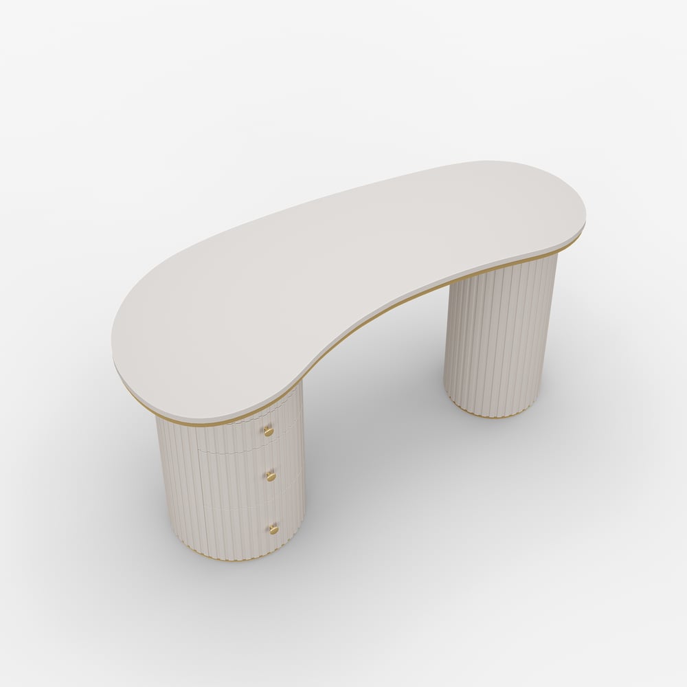 Warm White Curved Wooden Office Desk & Adjustable Swivel Executive Chair in Beige & Gold window image