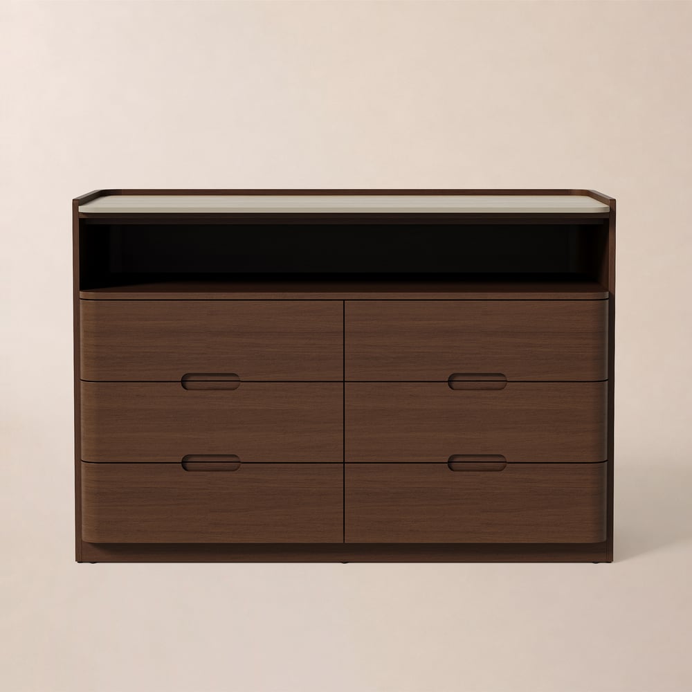 Arvona 47" 6-Drawer Walnut Chest of Drawers with Sintered Stone Top window image