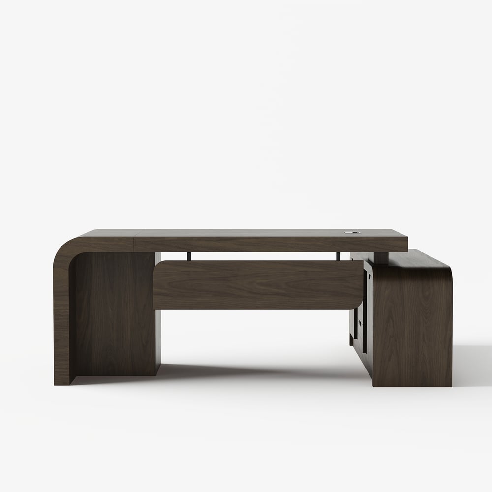 Chicent 71'' L-shaped Smoked Brown Computer Desk with Cabinet Left Hand window image