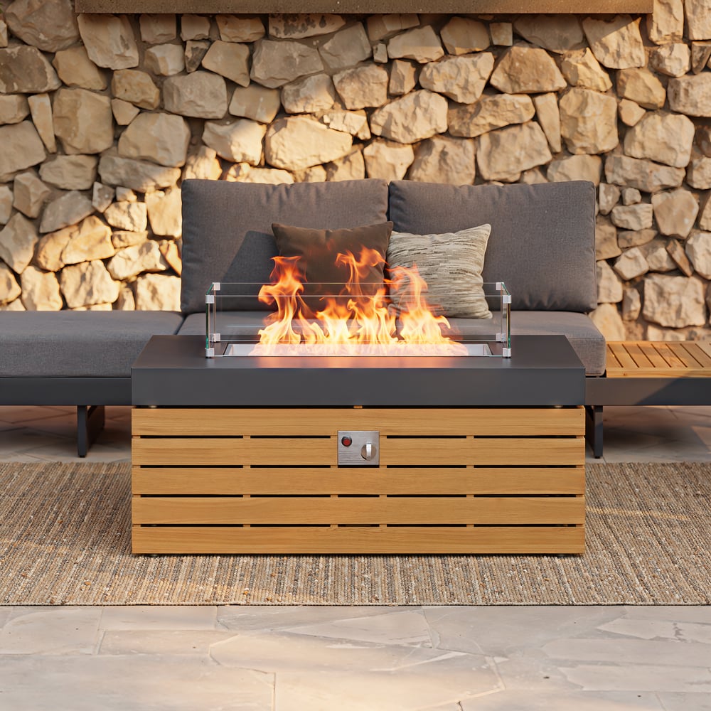 Tevara 47" 5-Piece Modular Teak Outdoor Sofa Set with Smokeless Fire Pit for 6 Person window image