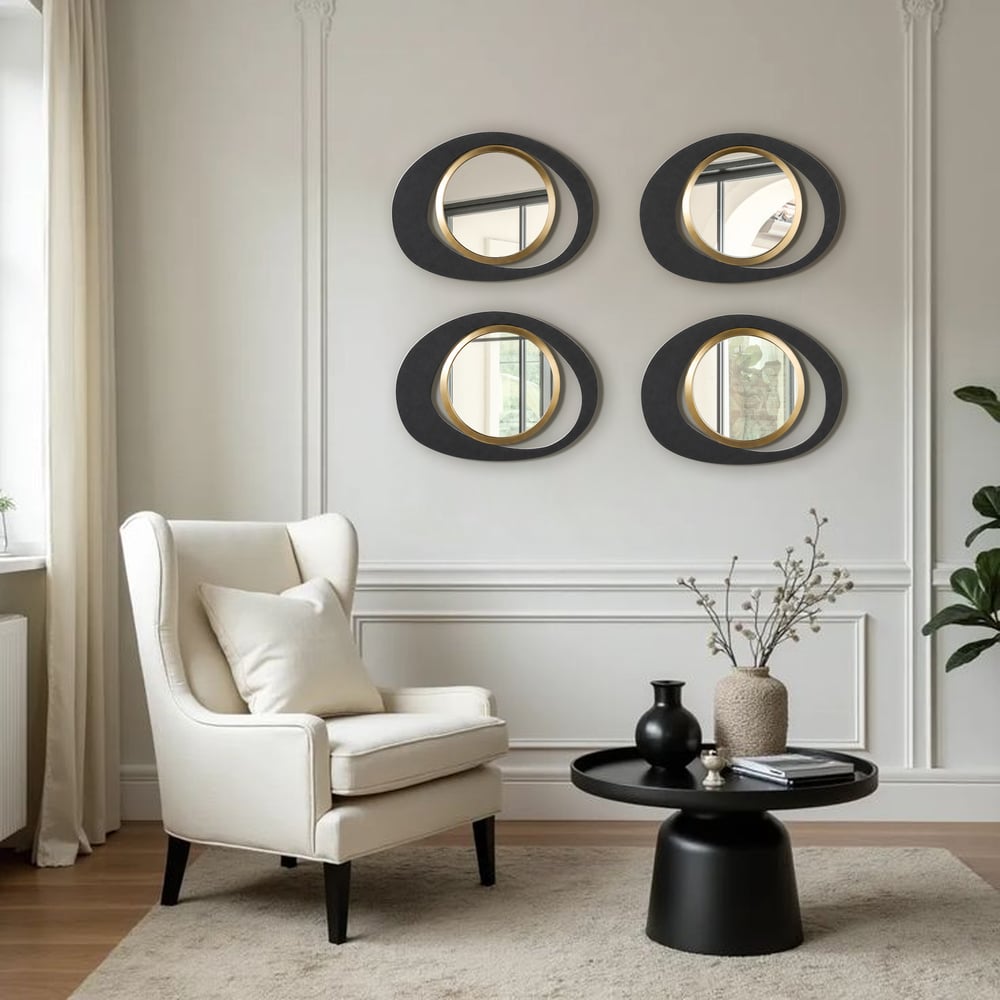 Abstract Wall Mirror, Matte Black and Gold, Horizontal or Vertical window image