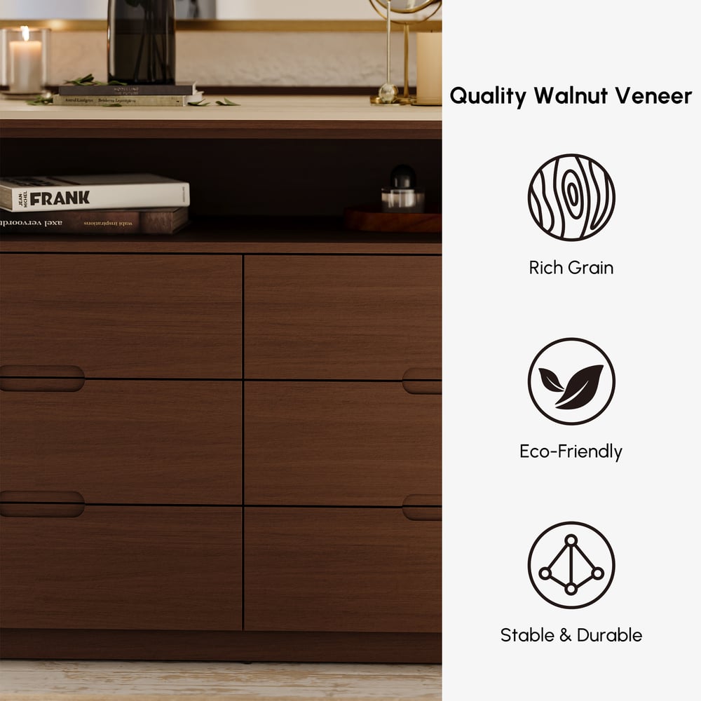 Arvona 47" 6-Drawer Walnut Chest of Drawers with Sintered Stone Top window image