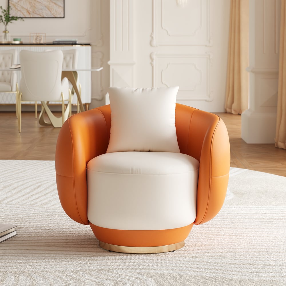 Suncurve Performance Leather Swivel Barrel Accent Chair with Pillow window image