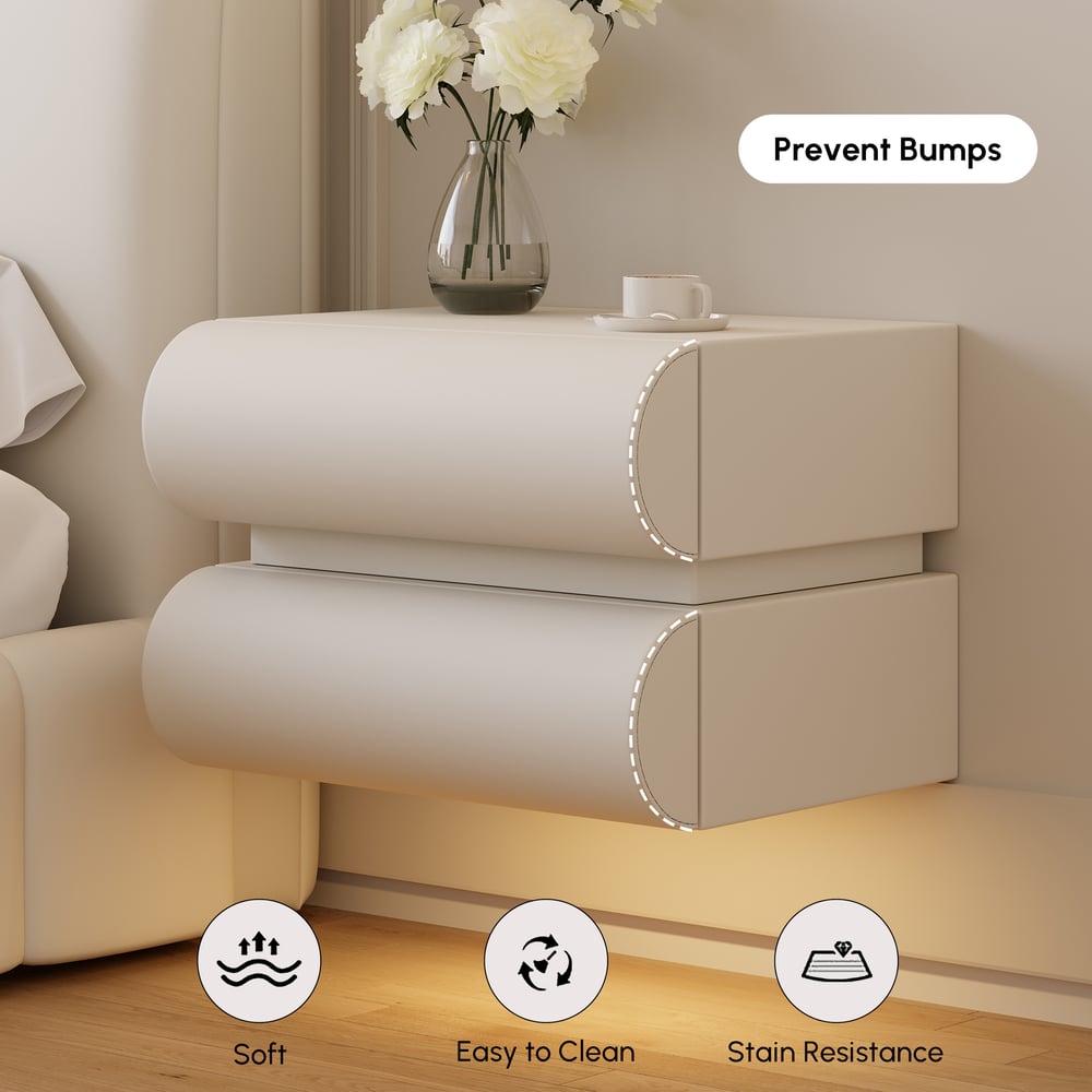 Comodino Smart Flottante in Pelle Humply con 2 Cassetti Immagine della finestra