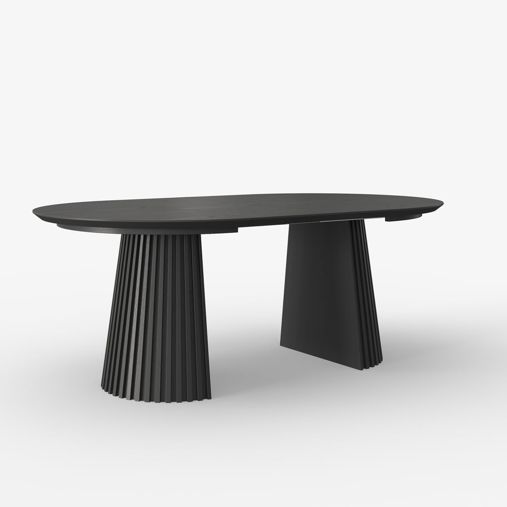 Modern 47"-79" Extendable Black Wood Dining Table with Fluted Base, Seats 4-6 window image