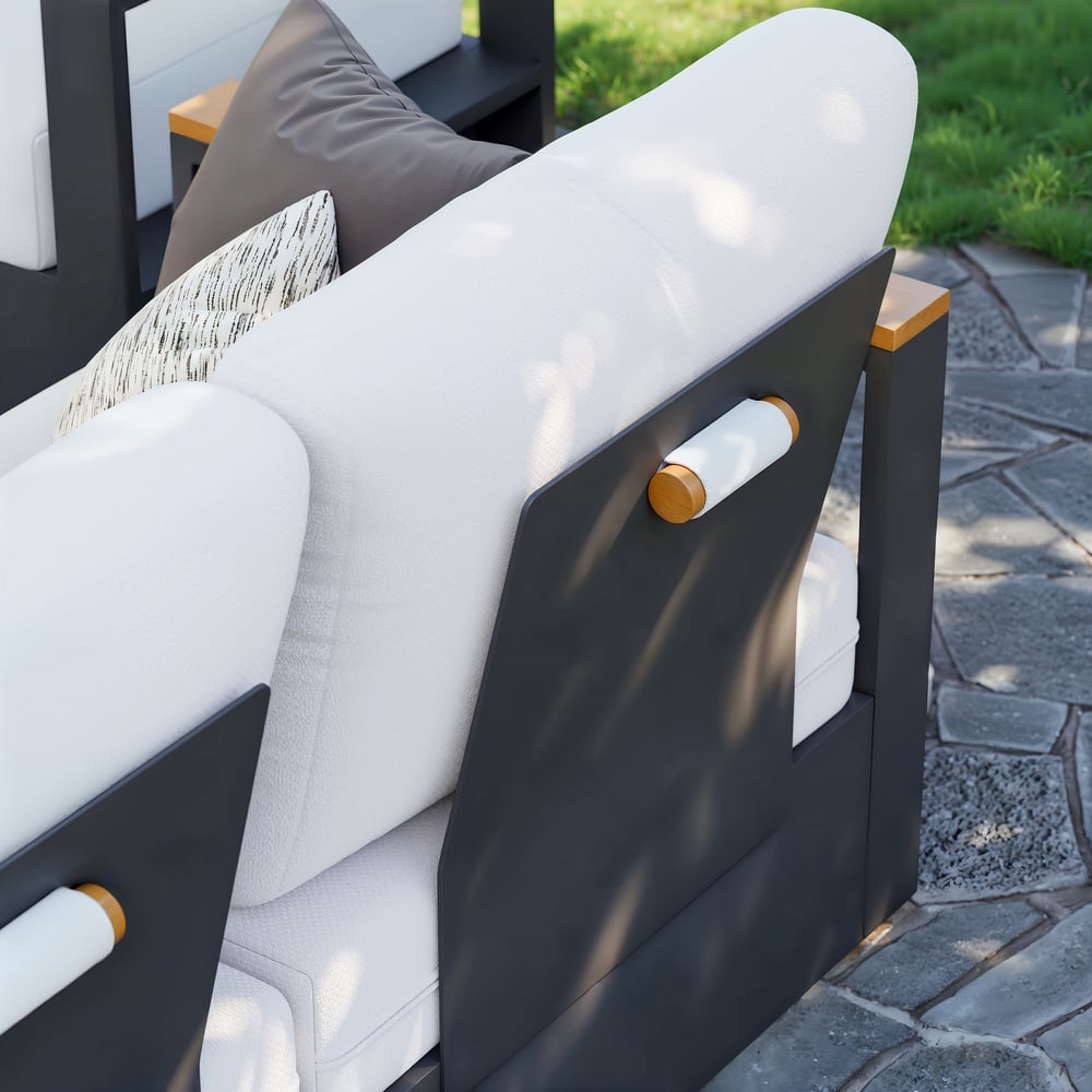 Tevara 6-Person Outdoor Sofa Set with Wood & Aluminum Frame, Dark Gray & Warm White window image