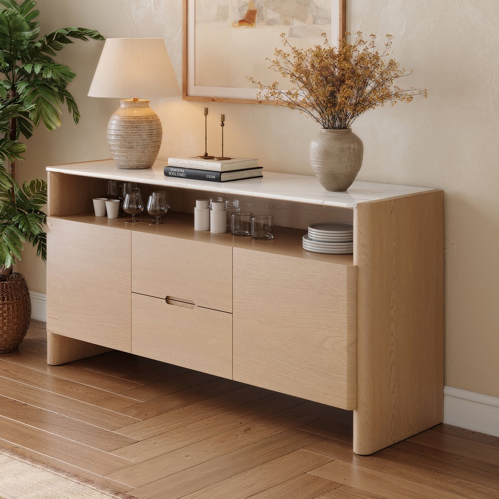 Arvona 63" Sintered Stone Sideboard with Open Storage & Adjustable Shelves window image