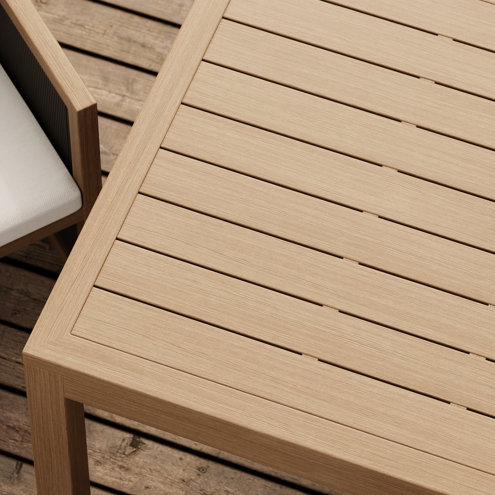 Wevara 78" Walnut-Finished Aluminum Slatted Outdoor Dining Table window image
