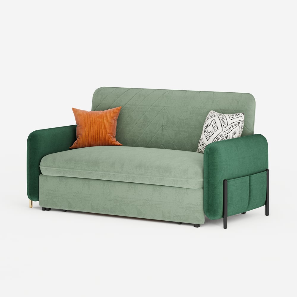 170 cm 2-Seater Green Velvet Convertible Sleeper Sofa with Storage & Pillows window image