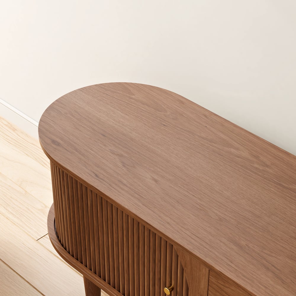 80" Ash Wood Fluted Walnut TV Stand with Storage window image