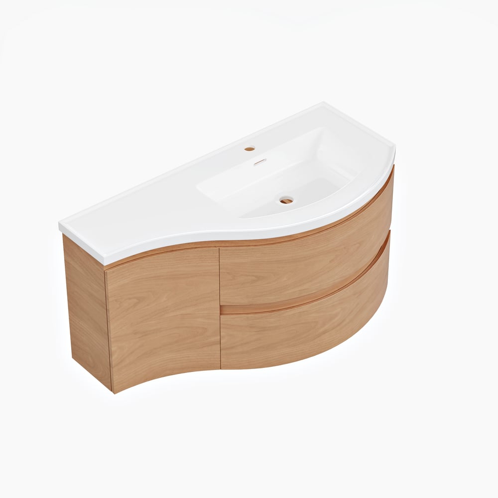 35" Floating Single Curved Bathroom Vanity with Sink & Storage window image