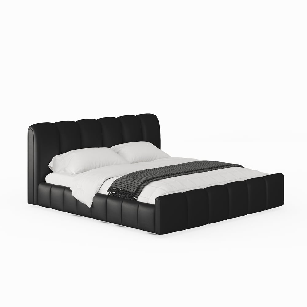 Humply Queen Black Faux Leather Storage Bed with Drawers window image