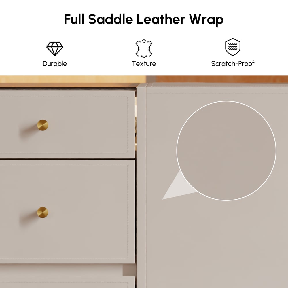 Selvo Saddle Leather Glass Top Closet Island with Storage, Light and Jewelry Display window image