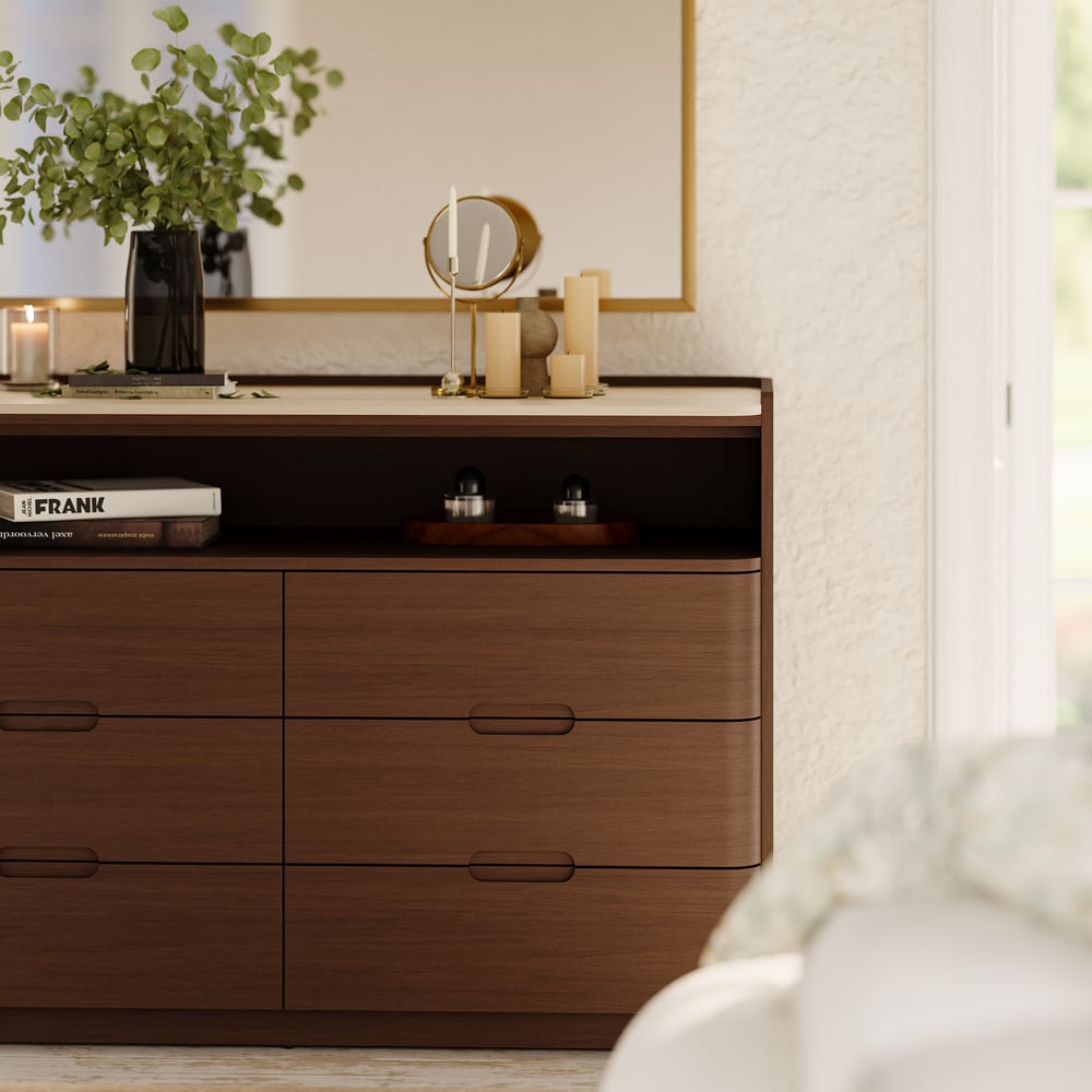 Arvona 47" 6-Drawer Walnut Chest of Drawers with Sintered Stone Top window image