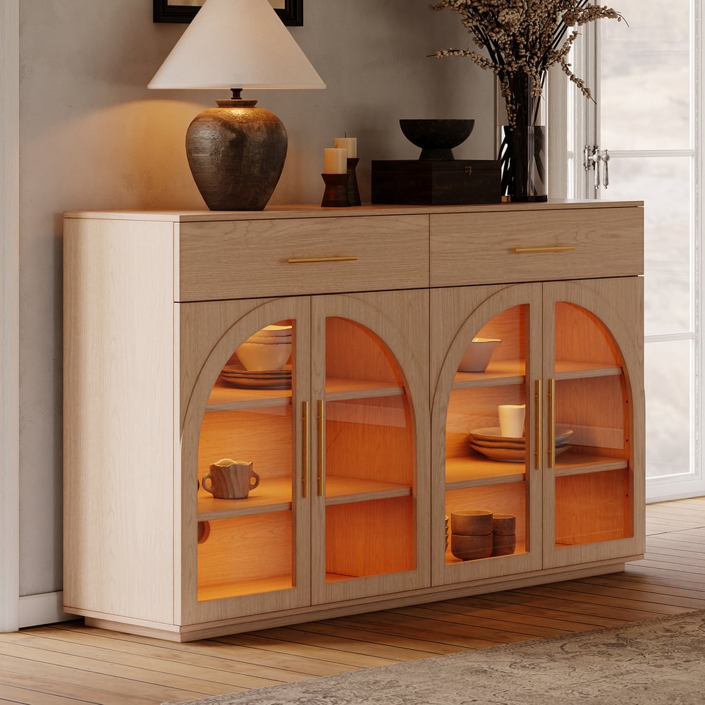 Arune 63" Natural Wood Sideboard with Storage & LED Lights window image