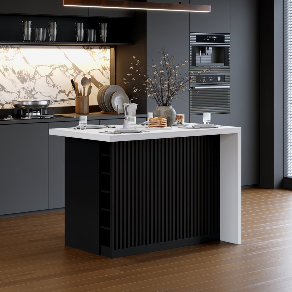 Modern 50" Wood Kitchen Island with Storage, White & Black window image