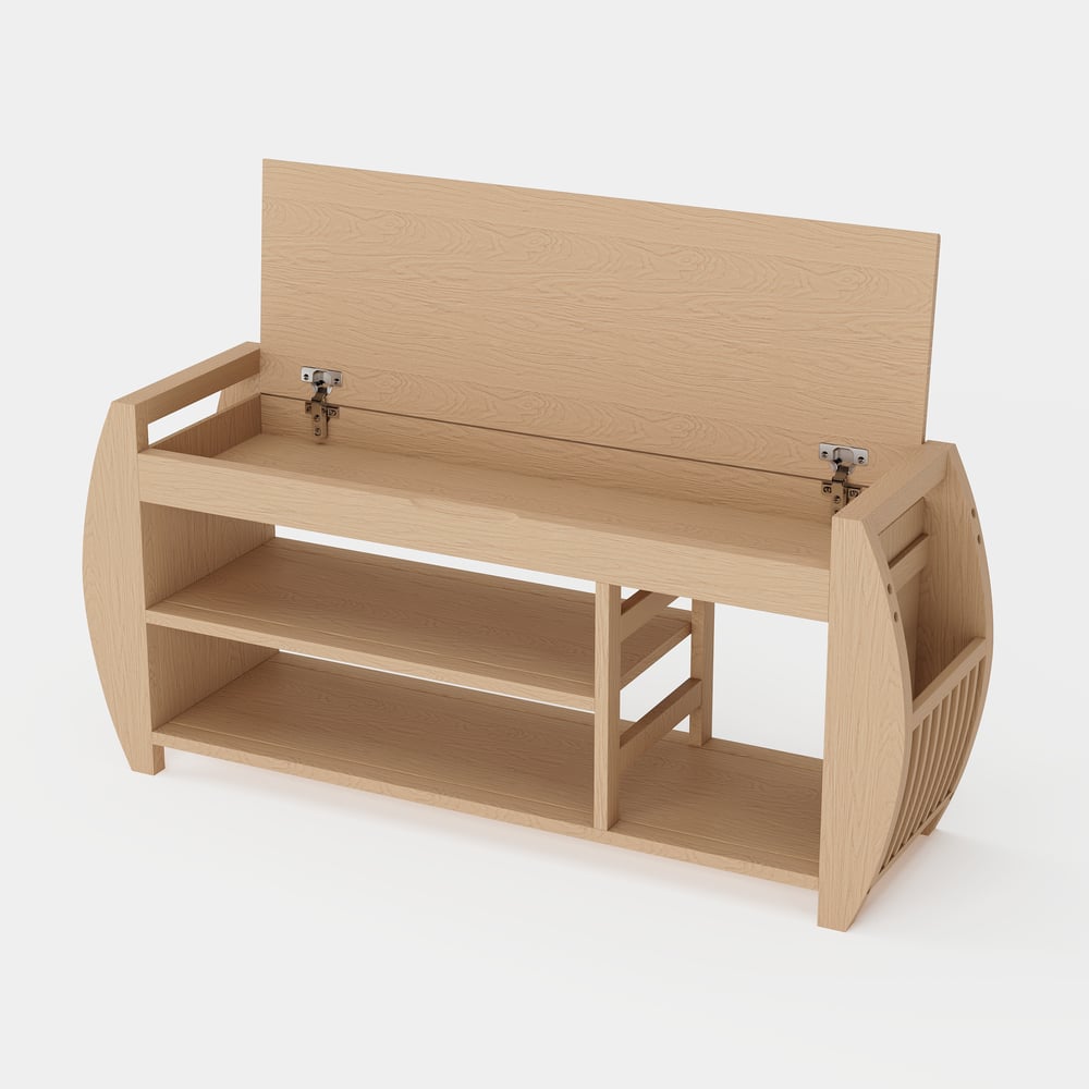 Banc d'entrée en bois massif naturel de 40 pouces avec rangement pour chaussures et étagère à chaussures image de fenêtre