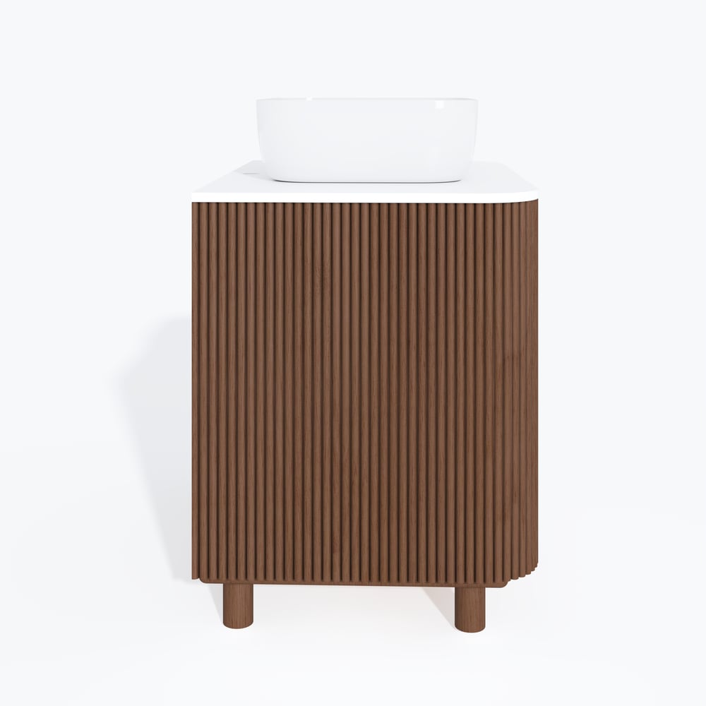 80cm Fluted Freestanding Bathroom Vanity with Vessel Sink, 3-Drawers, Sintered Stone top window image