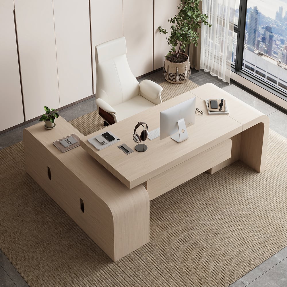 Chicent Whitewash L-shaped Modern Executive Desk with Ample Storage Right Hand (70.9'') window image