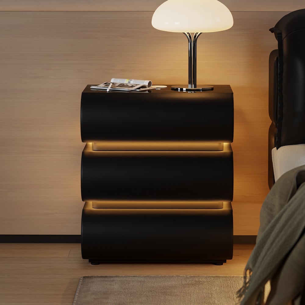 Humply Leather 3-Drawer Smart LED Nightstand window image