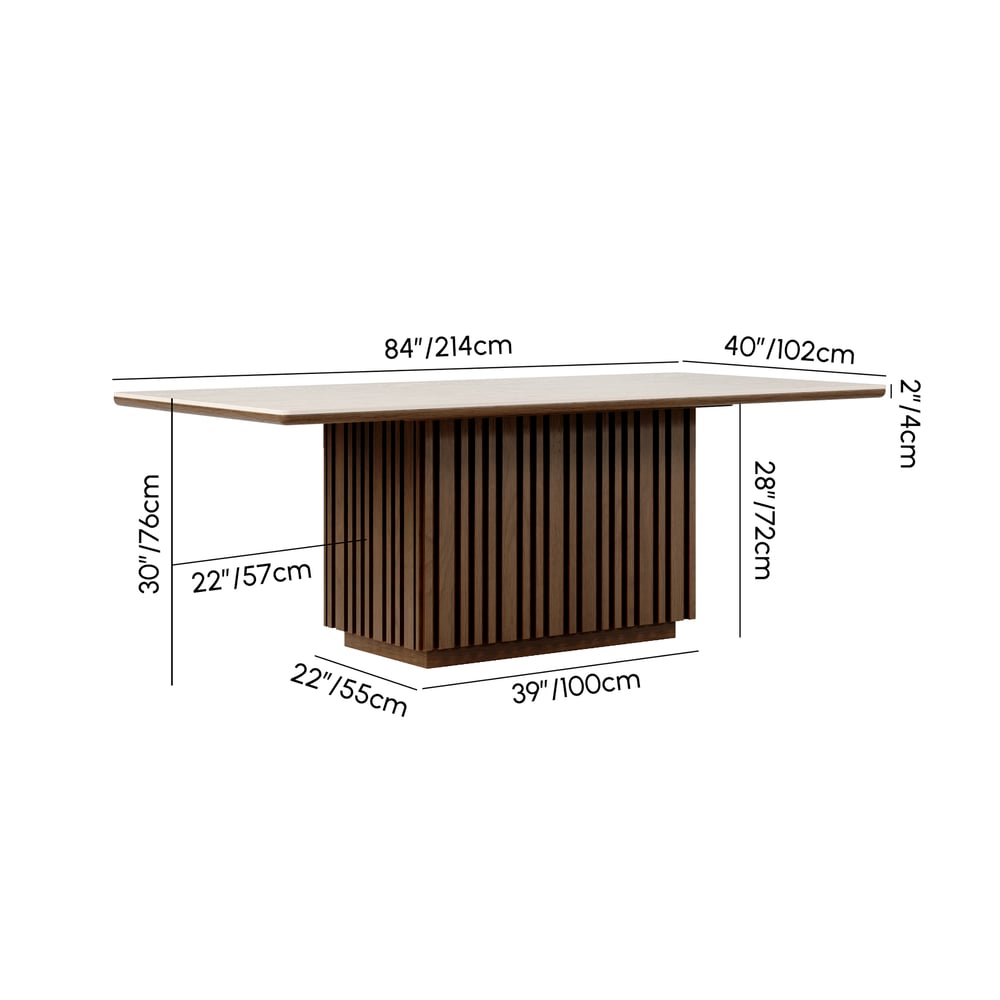 Dining Set 84" Rectangular Faux Travertine Sintered Stone Dining Table with 6 Chairs weights dimensions image