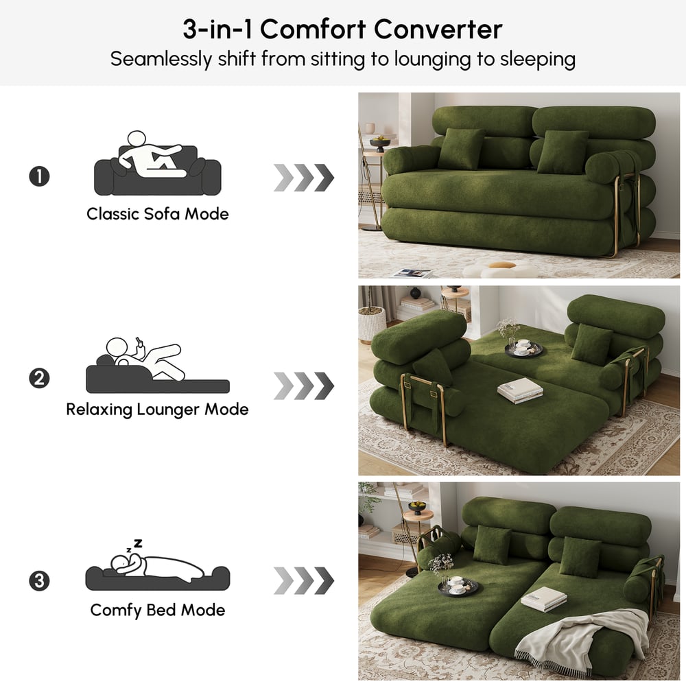 Canapé-lit convertible Humply 170 cm 2 places en velours chenille 4 en 1 image de fenêtre