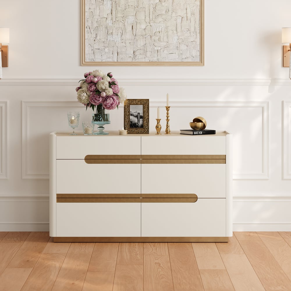 Horva 47" Faux Travertine Sintered Stone 6-Drawer Dresser window image