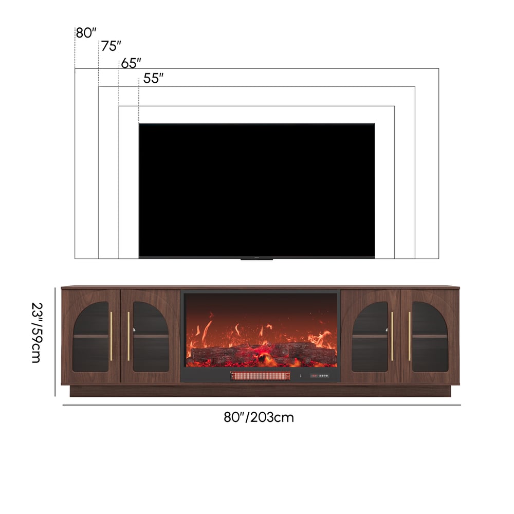 Arune 80" Arched Glass Doors Electric Fireplace TV Stand with Remote Control weights dimensions image