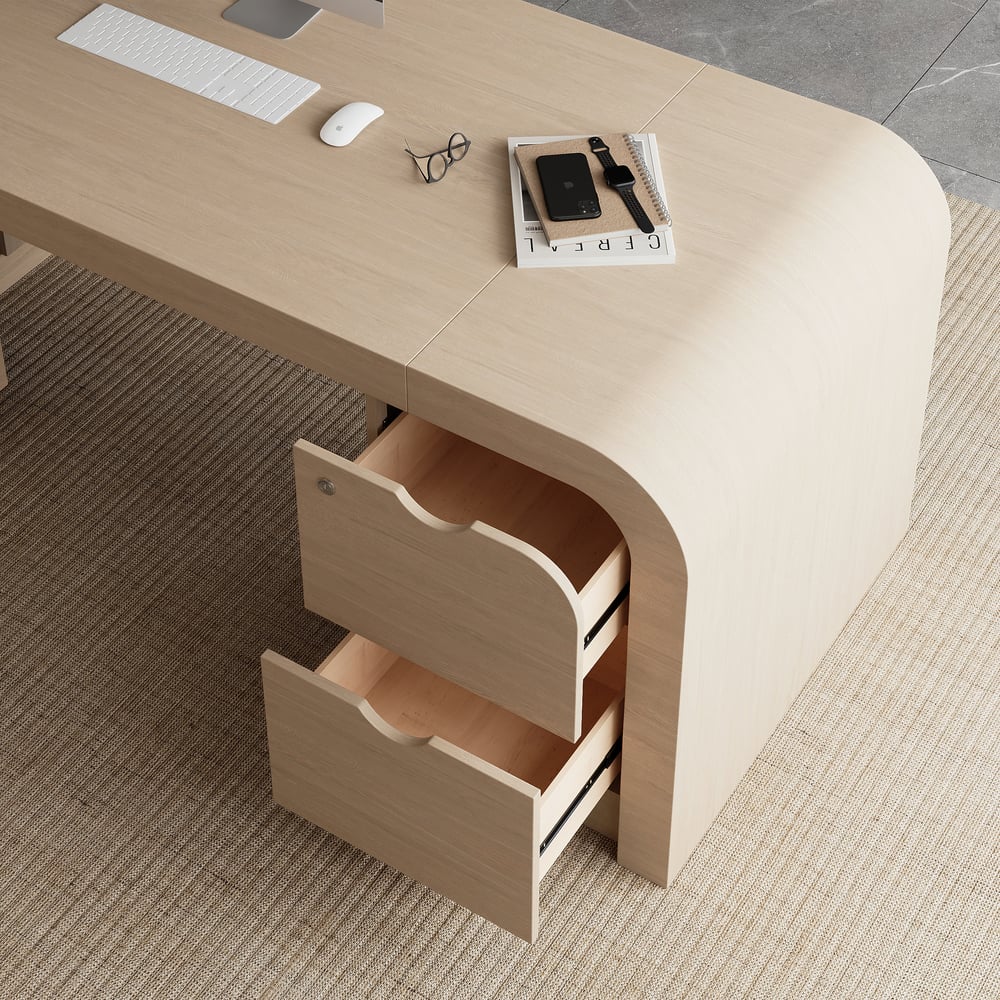70.9" Whitewash L-shaped Executive Desk Left Hand & Reclining Leather Office Chair window image