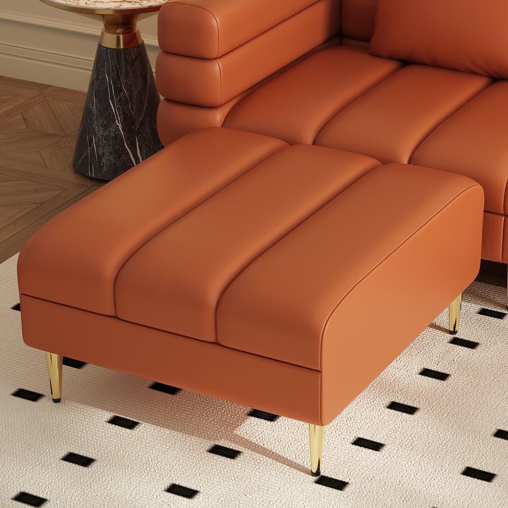 Set divano 3 pezzi Axial con divano chaise longue, pouf e poltrona d'accento Immagine della finestra