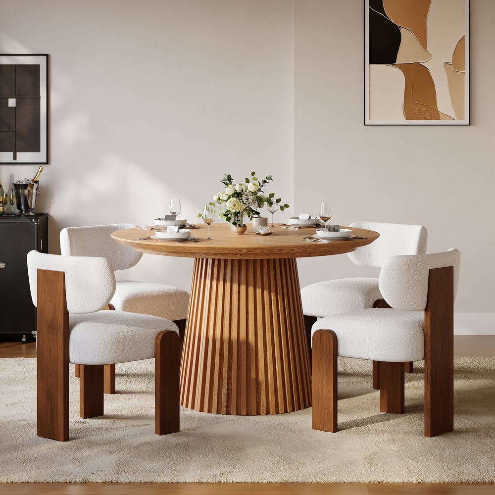 Ensemble de salle à manger Table à manger extensible en bois massif de 119-201 cm avec 4 chaises image de fenêtre