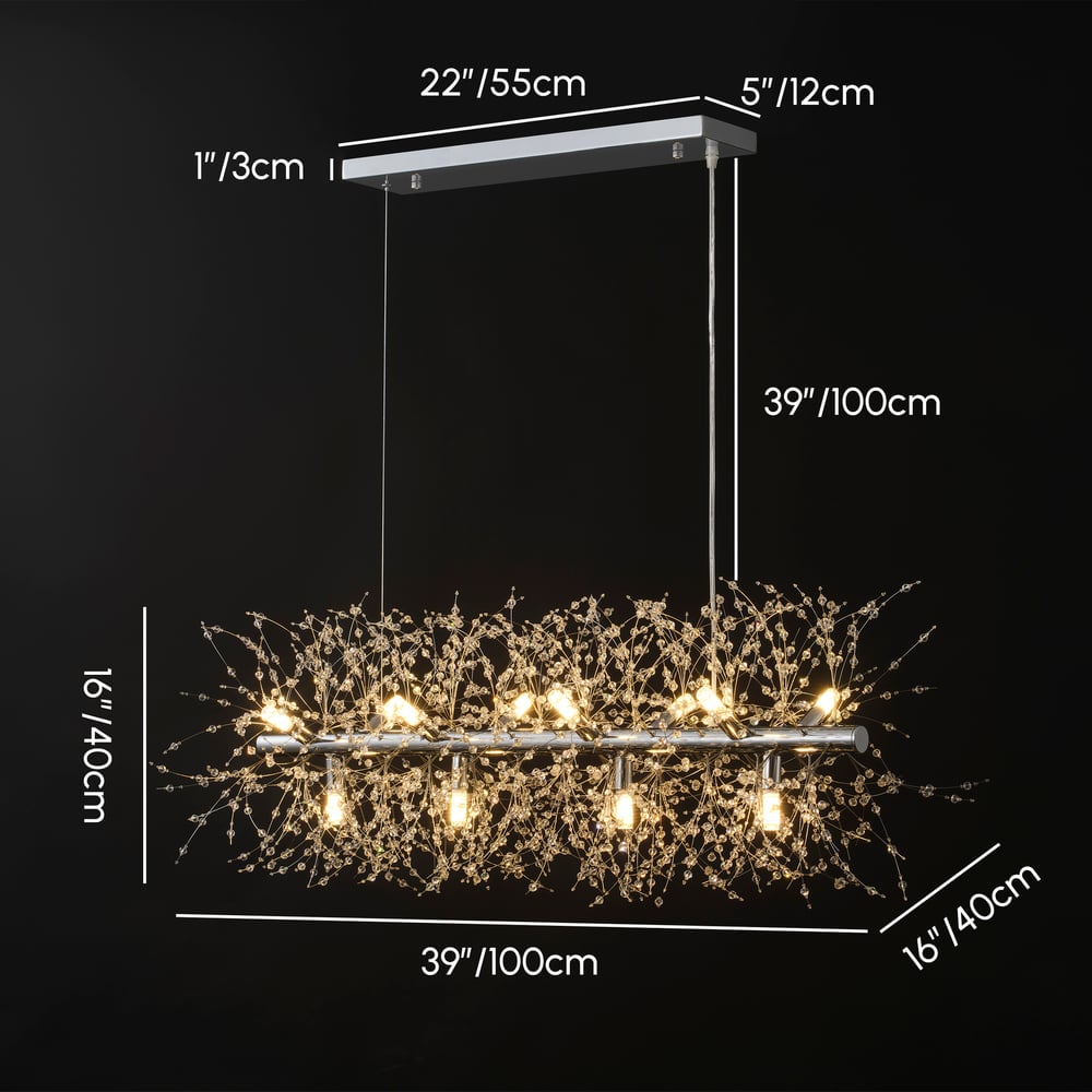 Mid Century Modern 12-Light Crystal Firework Sputnik  Kitchen Island Lighting in Chrome weights dimensions image