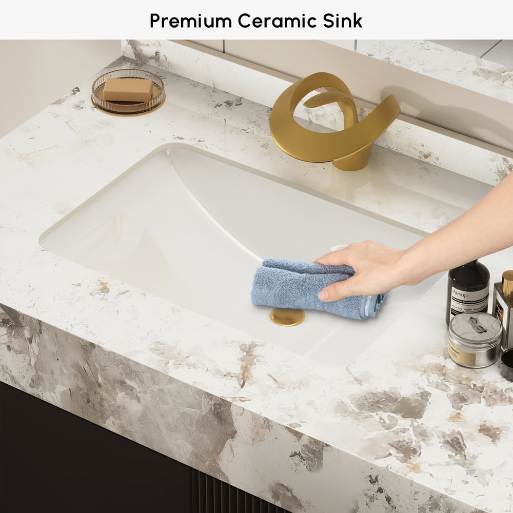 Mueble de baño Artis de 60" con doble lavabo y encimera de piedra sinterizada, 3 cajones Imagen de ventana