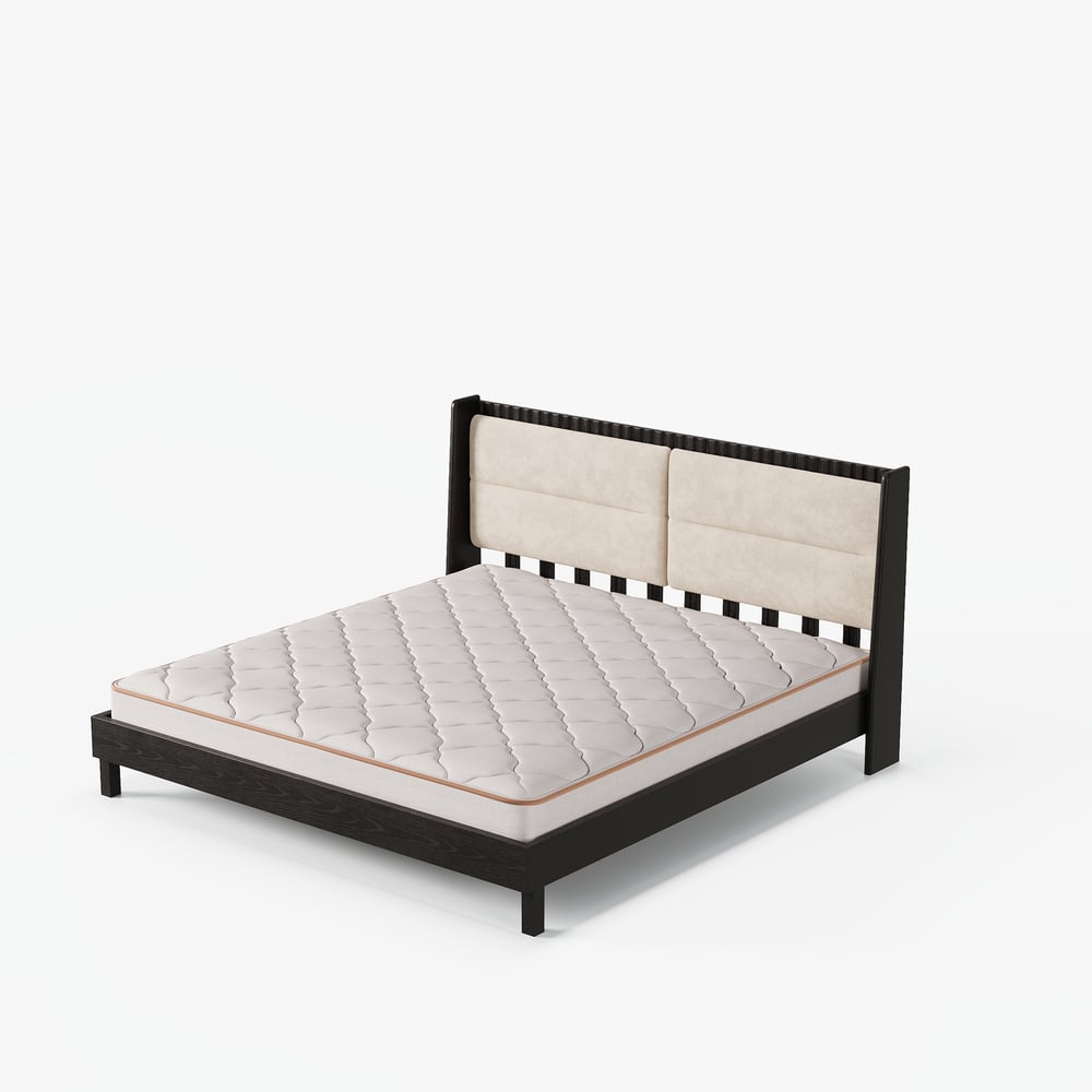 Cama moderna de madeira maciça com almofadas de cabeceira Boucle, 180 x 200 cm Imagem da janela