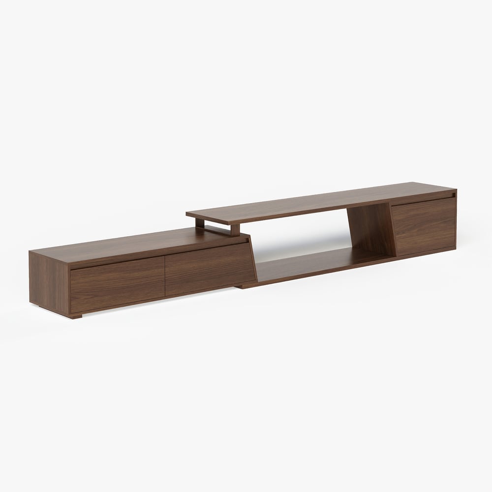 Ensemble meuble TV Fero en bois blanc et noyer, meuble TV extensible et table basse rectangulaire image de fenêtre