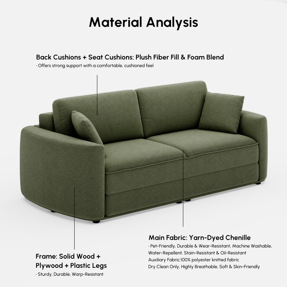 80" Queen 3-Seater Chenille Fold-Down Sleeper Sofa with Removable Cover window image